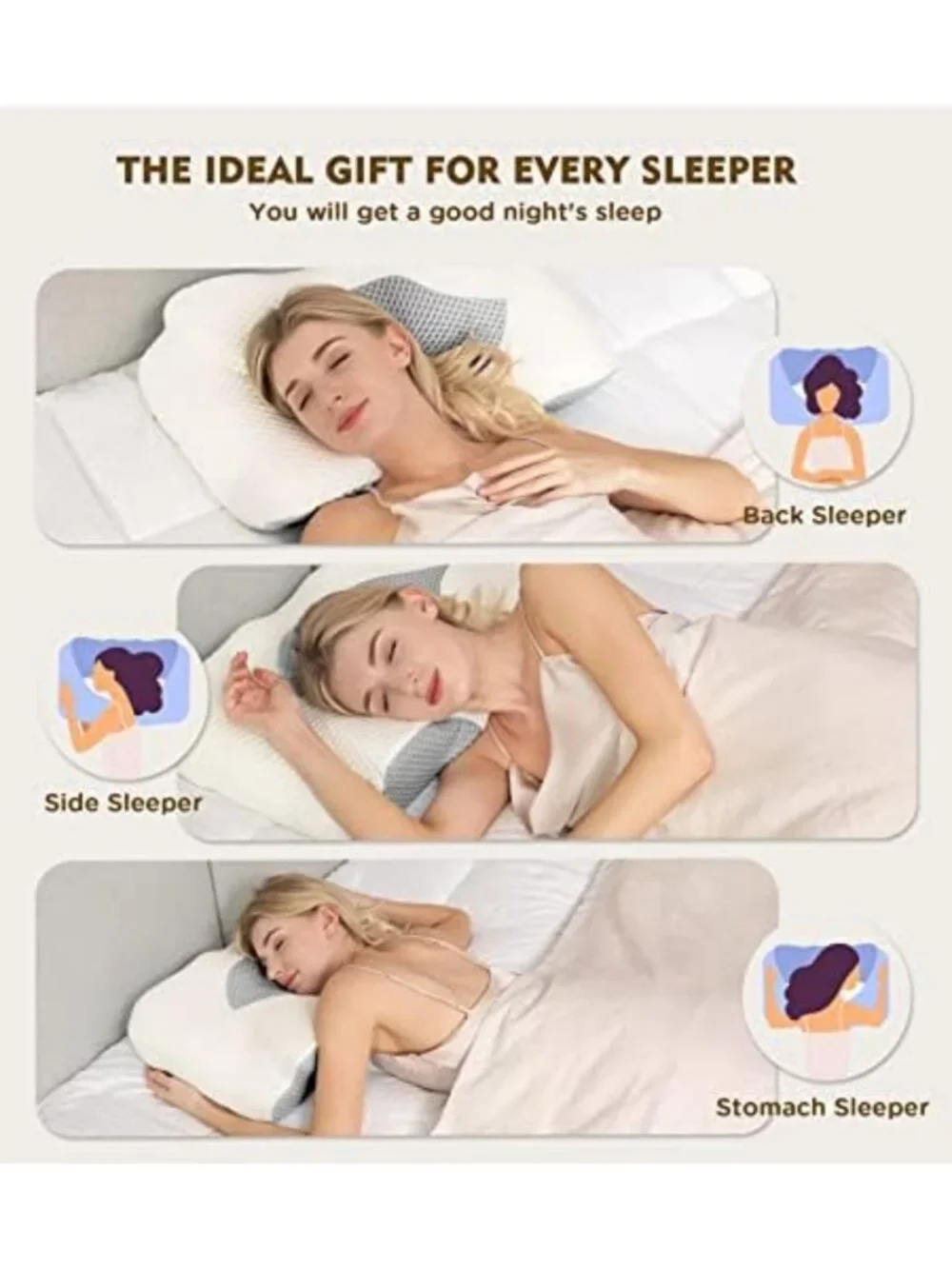 Adjustable Memory Foam Cervical Pillow for Neck Pain Relief, Cooling Case, Side